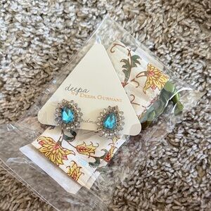 Deepa Gurnani Blue and Silver Teardrop Leesha Earrings